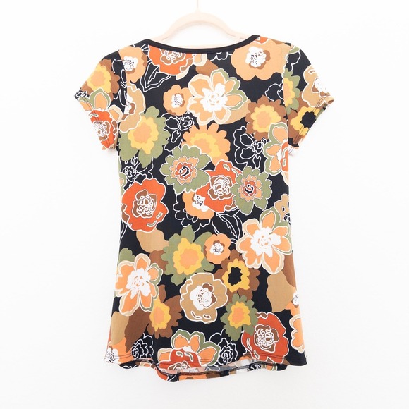 VTG Y2K Womens Babydoll Top Size M Petite Black Orange Floral Retro Indie Boho - Picture 6 of 7